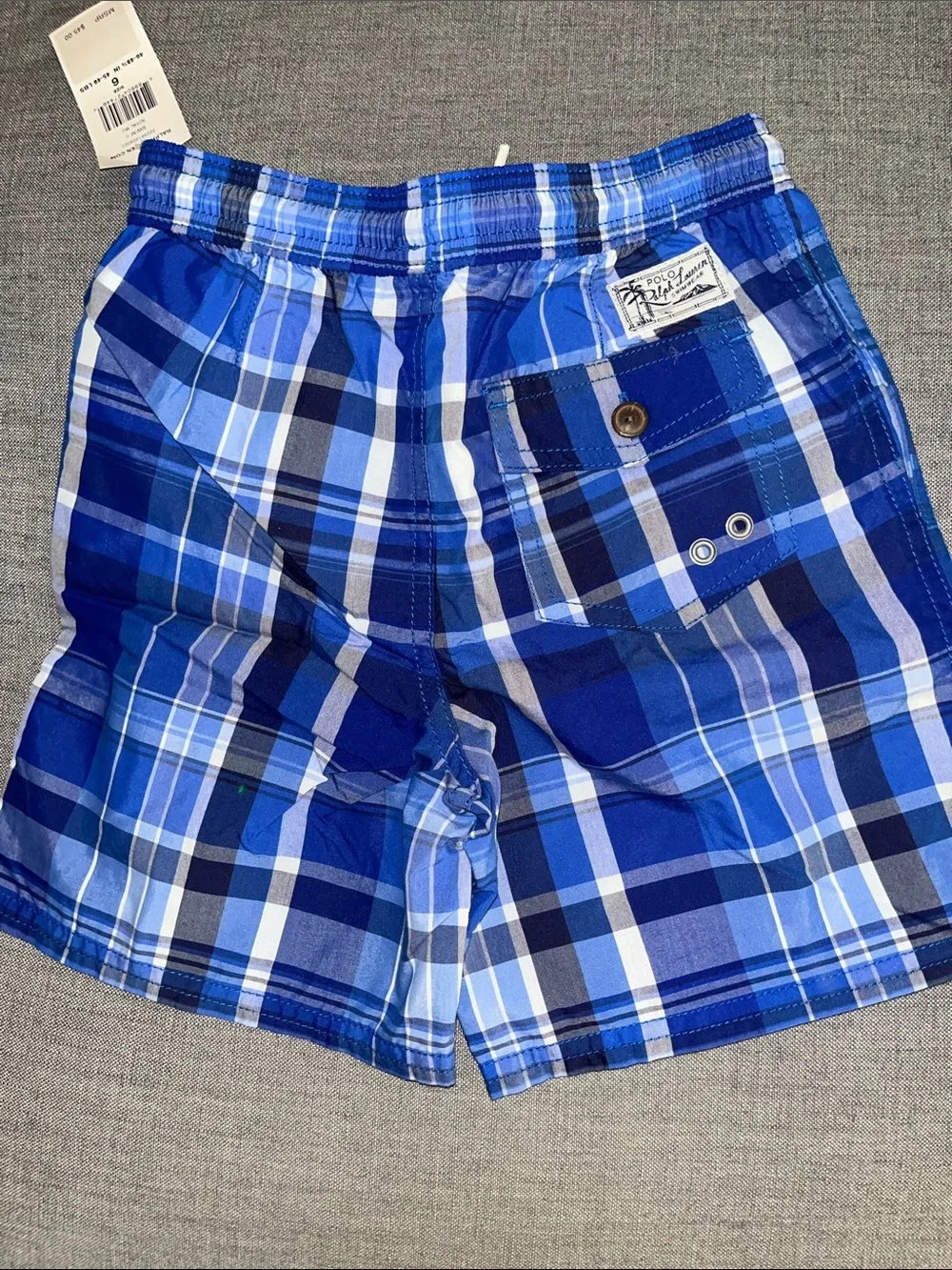 NWT Boys Polo Ralph Lauren Blue Plaid Swimsuit with pockets size 6